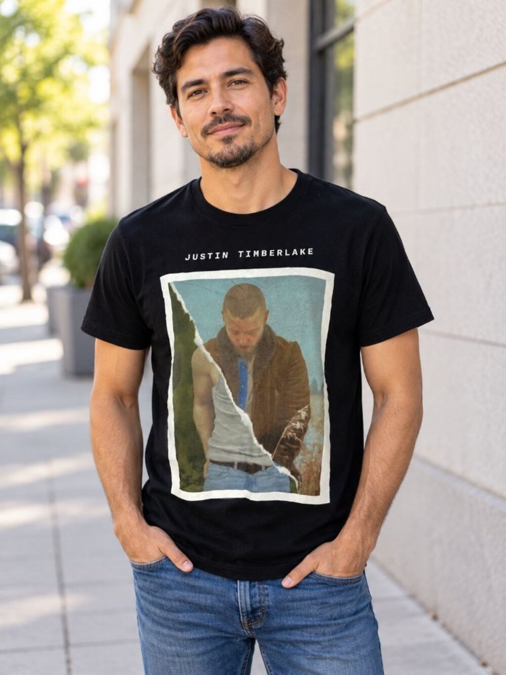 Justin Timberlake Mens Black Graphic T-Shirt Small 100% Cotton Casual Crewneck